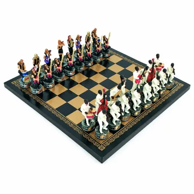 Schachspiel Jazz vs Rock - Schachbrett aus Kunstleder & Figuren aus Harz