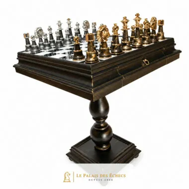 Staunton XL Fantasieschachspiel - Schachbrett aus Holz und Alabaster & Figuren aus Holz und massivem Messing