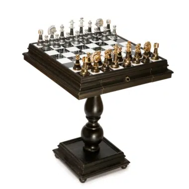 Staunton XL Fantasieschachspiel - Schachbrett aus Holz und Alabaster & Figuren aus Holz und massivem Messing