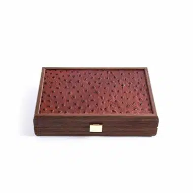 Domino-Set Braun - Box aus braunem Leder und Holz