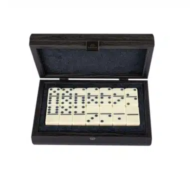 Alternative view of Dunkelgraues Domino-Set - Lederkoffer mit Krokodilprägung und Holzkoffer