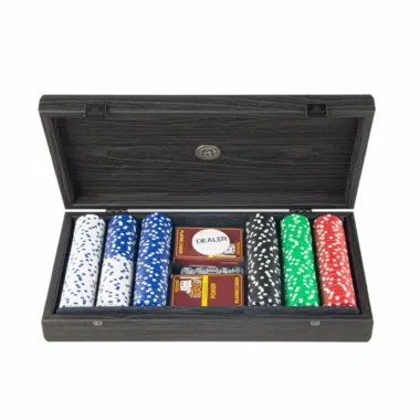 Pokerset - Schwarze Holzschatulle mit schwarzem Kunstlederdeckel