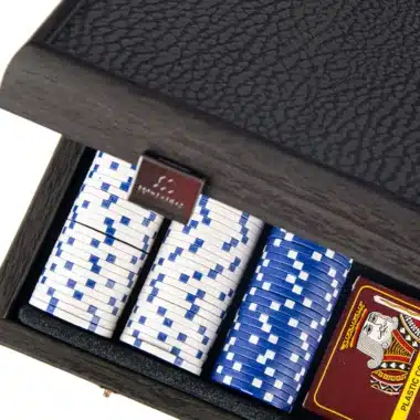 Pokerset - Schwarze Holzschatulle mit schwarzem Kunstlederdeckel – Bild 3