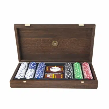 Alternative view of Pokerset - Holzkasten aus dunklem Walnussholz mit kalifornischem Wurzelholzfurnier auf dem Deckel