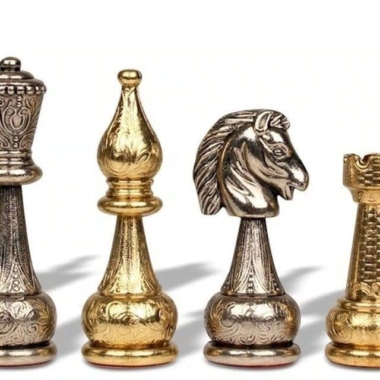 Alternative view of Großes Staunton-Schachspiel aus Metall und Schachbrett aus Kunstleder mit antikem Weltkartenmuster