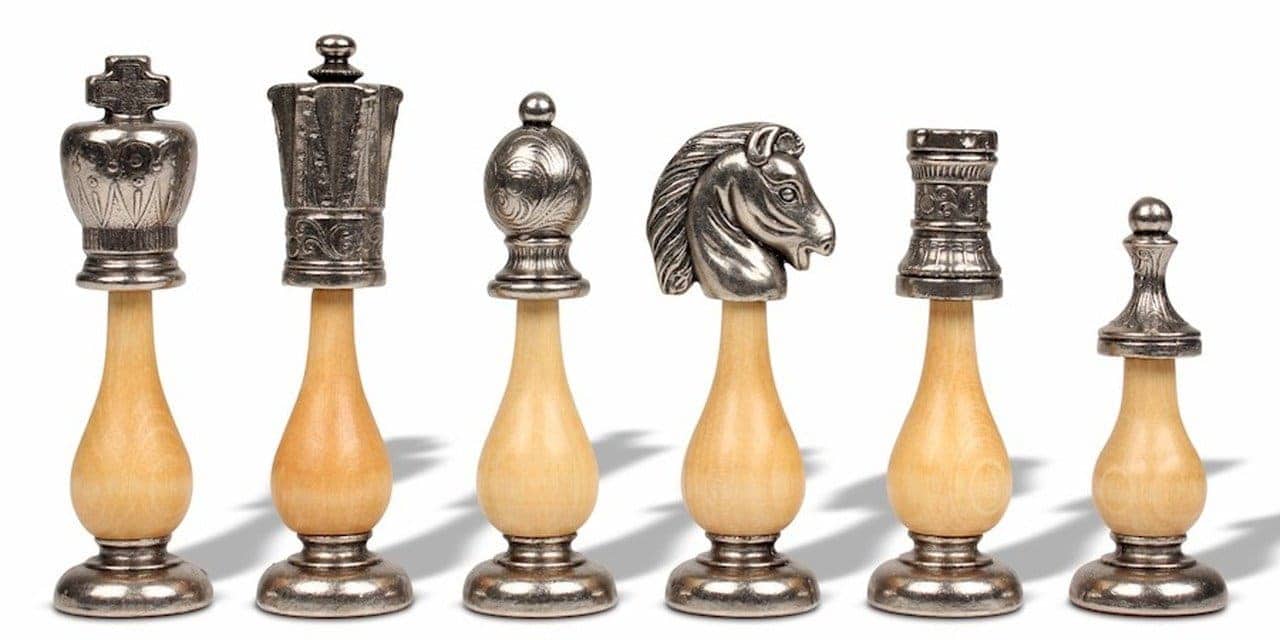 Arabesque Schachspiel aus Holz und Metall mit Kunstleder-Schachbrett – Bild 6