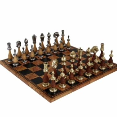Arabesque Schachspiel aus Holz und Metall mit Kunstleder-Schachbrett
