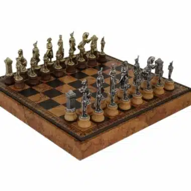 Schachspiel Napoleon - Schachbrett, Dame und Backgammon aus Kunstleder mit Aufbewahrungsfach & Schachspiel aus Metall und Holz