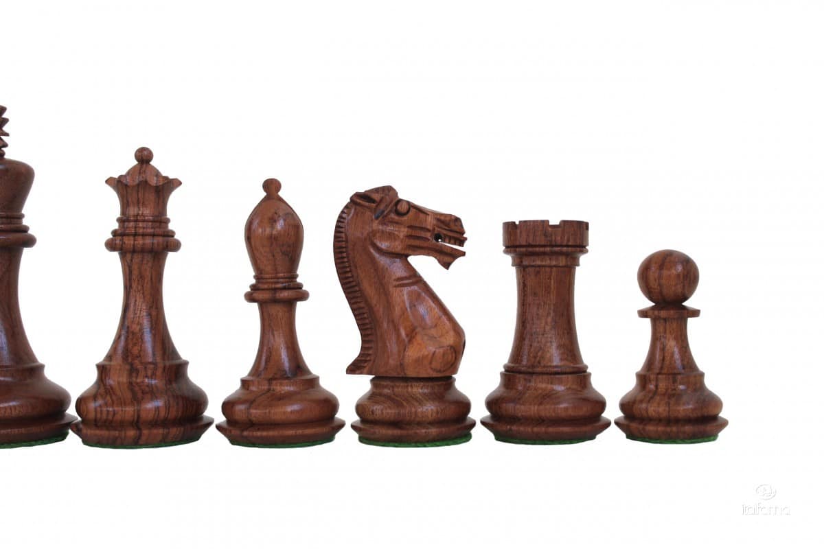 Schachspiel aus Rosenholz & Schachbrett aus echtem Leder mit Aufbewahrungsschublade – Bild 8