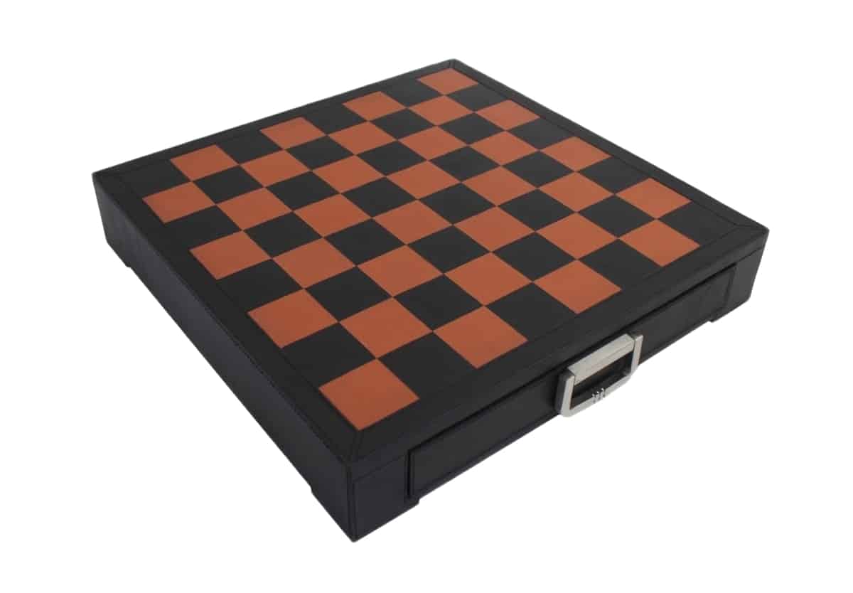 Großes Schachspiel Italienische Renaissance & Schachbrett aus Leder mit Aufbewahrung – Bild 9