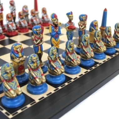 Alternative view of Schachspiel Ägypten aus handbemaltem Metall und Holzschachbrett