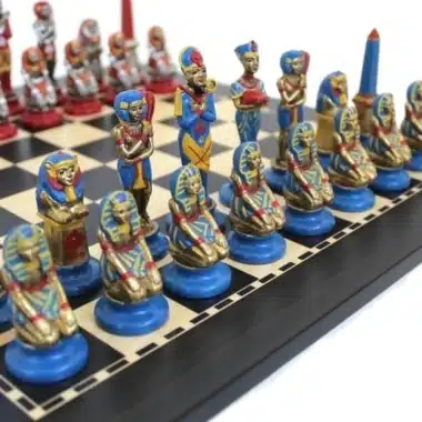Alternative view of Schachspiel Ägypten aus handbemaltem Metall und Holzschachbrett