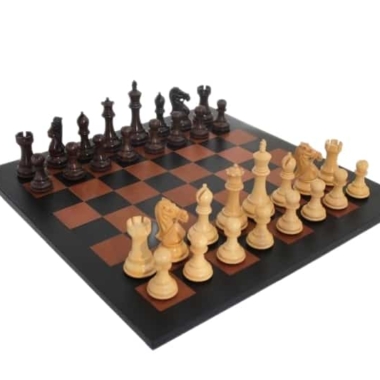 Schachspiel Staunton aus Palisanderholz mit echtem Leder-Schachbrett