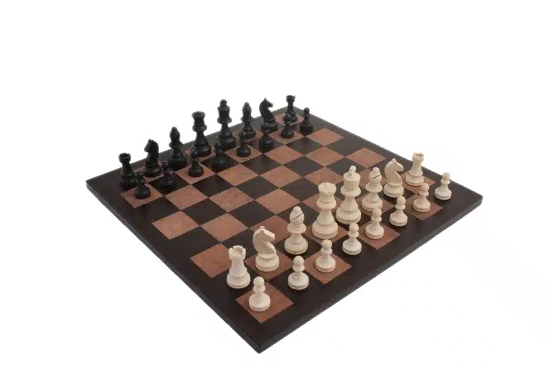 Staunton Schachspiel aus Holz und echtes italienisches Leder-Schachbrett mit Aufbewahrungskoffer