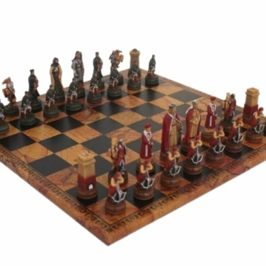 Schachspiel Camelot - Schachbrett aus Kunstleder & Schachspiel aus Harz