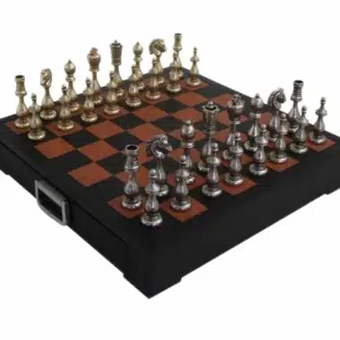 Alternative view of Großes Schachspiel aus Metall & Echtes Leder-Schachbrett mit Aufbewahrungsschublade