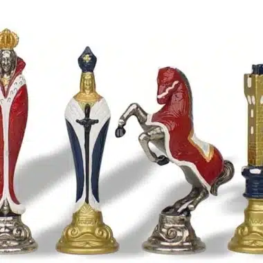 Alternative view of Schachspiel Renaissance aus handbemaltem Metall und Schachbrett aus Kunstleder in Gold / Blau