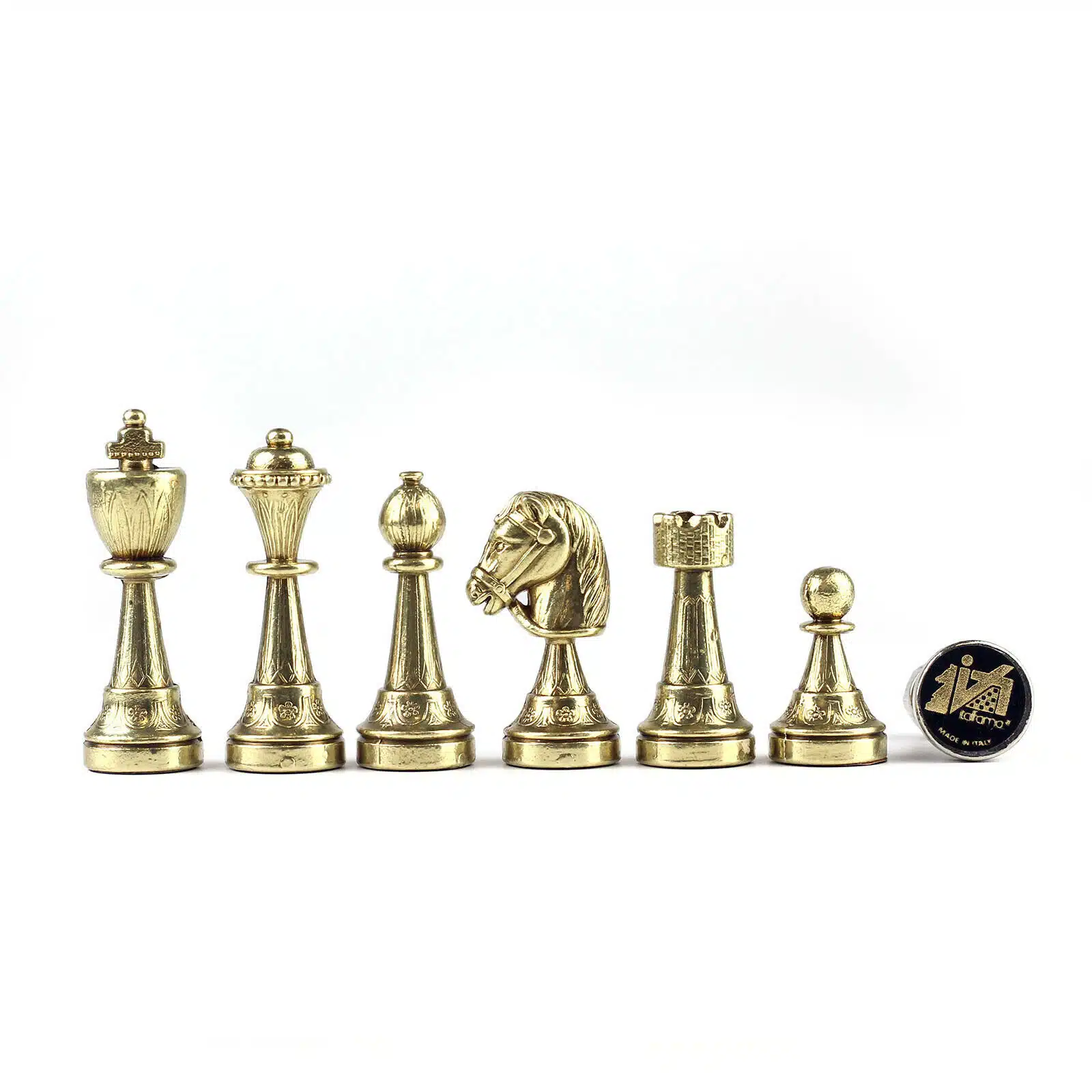 Staunton Schachspiel aus Metall & Schachbrett aus rotem / goldenem Kunstleder – Bild 6