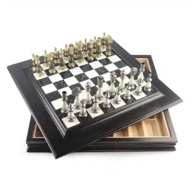 Alternative view of Schwarzes und weißes Schachspiel Staunton - Schachbrett aus Marmor und Holz mit Aufbewahrung & Schachspiel aus Holz und Metall