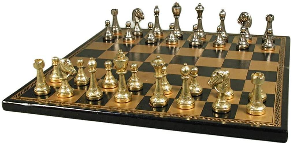 Staunton Schachspiel aus Metall & Schachbrett aus Kunstleder – Bild 2