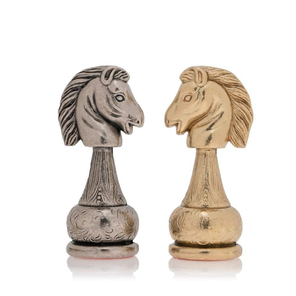 Großes Staunton-Schachspiel aus Metall & Schachbrett aus Kunstleder in Braun und Schwarz – Bild 6