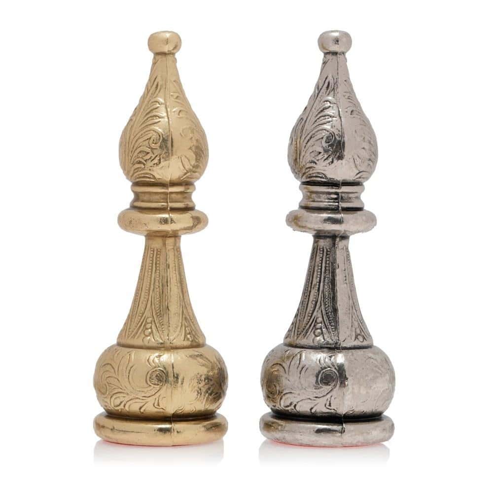 Großes Staunton-Schachspiel aus Metall & Schachbrett aus Kunstleder in Braun und Schwarz – Bild 9