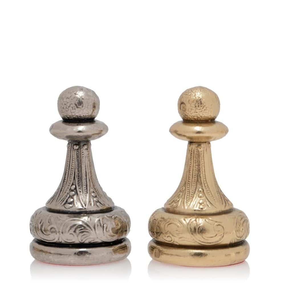 Großes Staunton-Schachspiel aus Metall & Schachbrett aus Kunstleder in Braun und Schwarz – Bild 11