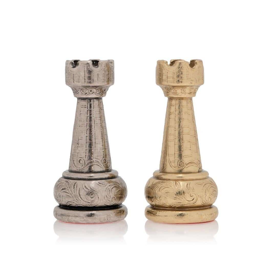 Großes Staunton-Schachspiel aus Metall & Schachbrett aus Kunstleder in Braun und Schwarz – Bild 10