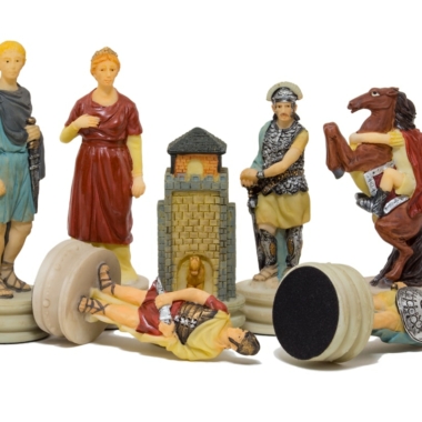 Alternative view of Schachspiel Römer gegen Griechen aus Harz und Schachbrett aus Kunstleder in Gold und Blau mit Stauraum