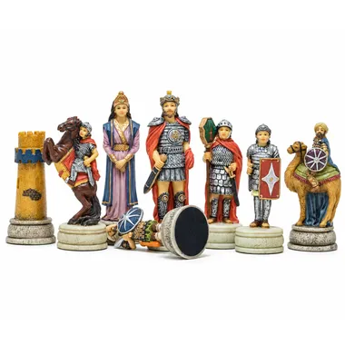 Schachfiguren Arabisch-Byzantinische Kriege aus Harz, König, Dame und Springer detailliert