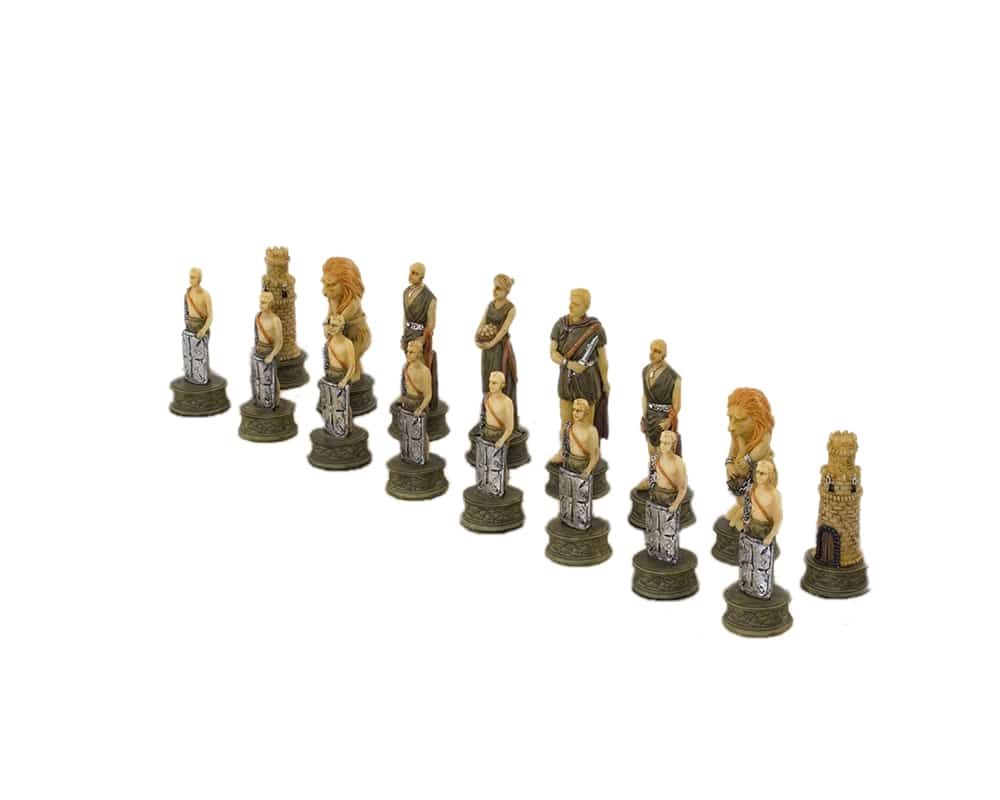 Schachspiel Römische Gladiatoren aus Harz und Schachbrett aus Kunstleder mit Stauraum – Bild 7