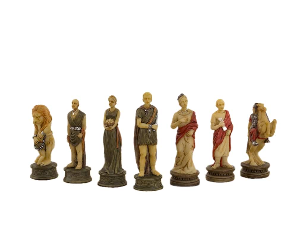 Schachspiel Römische Gladiatoren aus Harz und Schachbrett aus Kunstleder mit Stauraum – Bild 6