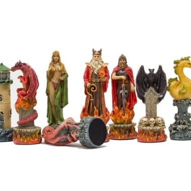 Alternative view of Schachspiel Fantasy Wasser gegen Feuer aus Harz und Schachbrett aus Kunstleder in Braun und Schwarz