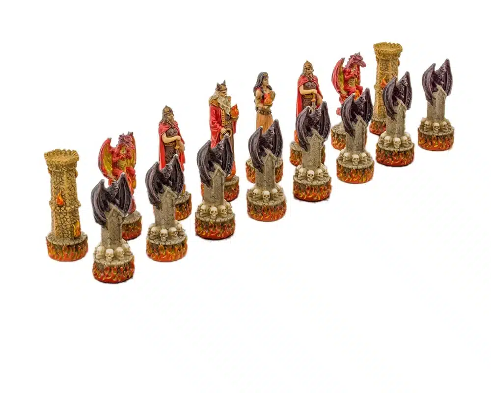 Schachspiel Fantasy Wasser gegen Feuer aus Harz & Schachbrett aus Kunstleder mit Aufbewahrung – Bild 4
