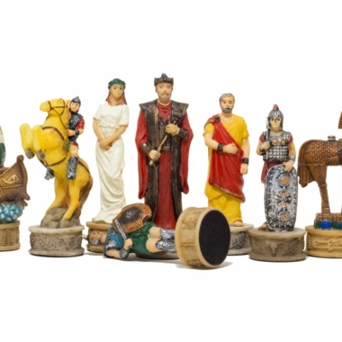 Alternative view of Schachspiel aus Resin Griechische Mythologie: Der Trojanische Krieg und Schachbrett aus Kunstleder in Gold und Blau