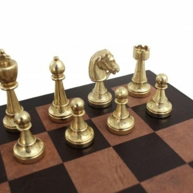 Alternative view of Staunton Schachspiel aus Metall & Echiquier aus echtem Leder