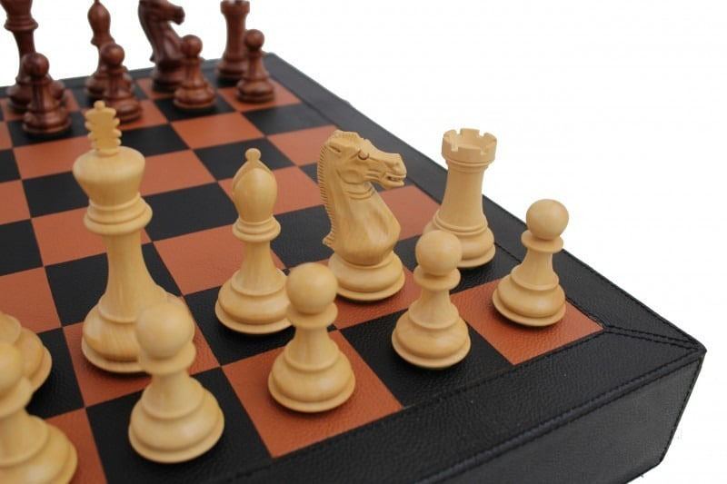 Schachspiel aus Rosenholz & Schachbrett aus echtem Leder mit Aufbewahrungsschublade – Bild 3