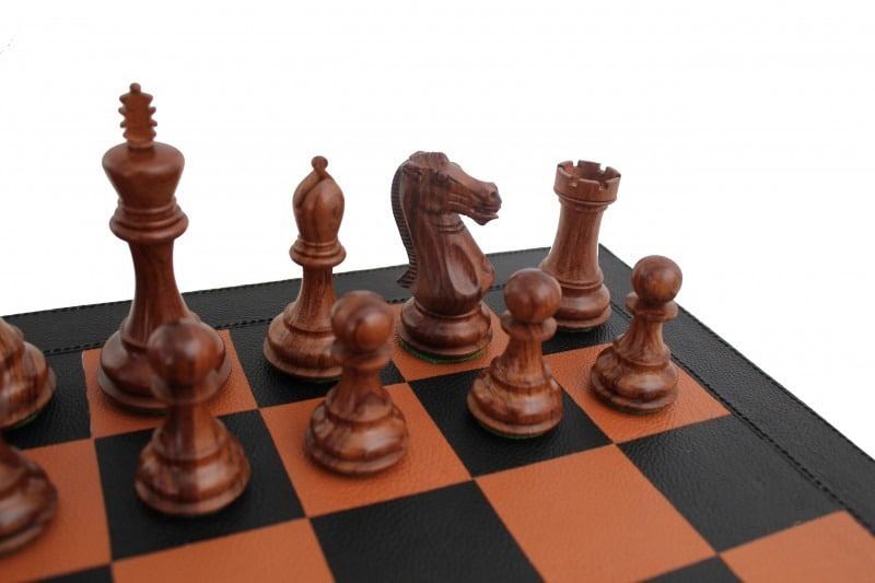 Schachspiel aus Rosenholz & Schachbrett aus echtem Leder mit Aufbewahrungsschublade – Bild 2