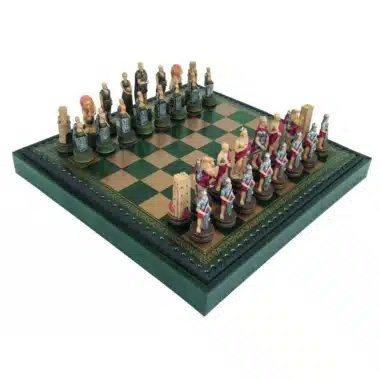 Schachspiel Römische Gladiatoren aus Harz und Schachbrett aus Kunstleder mit Stauraum