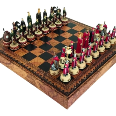 Schachspiel Unabhängigkeitskriege Schottlands & Schachbrett aus Kunstleder mit Aufbewahrungsfach