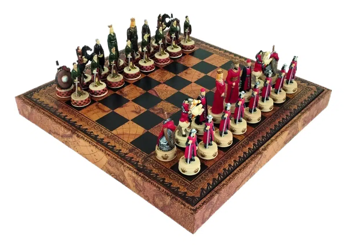 Schachspiel Unabhängigkeitskriege Schottlands & Schachbrett aus Kunstleder mit Aufbewahrungsfach
