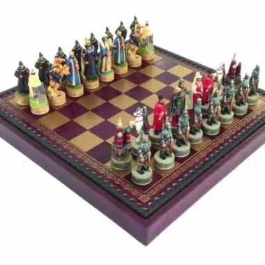Schachspiel Mongolische Invasion der Kiewer Rus' aus Harz & Schachbrett aus Kunstleder mit Aufbewahrungsfach