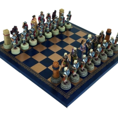 Schachspiel Arabisch Byzantinische Kriege aus Harz und Schachbrett aus Kunstleder in Gold und Blau