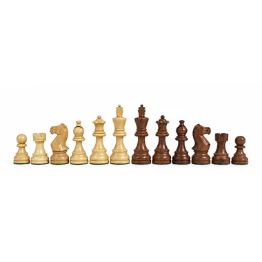Schachfiguren aus Akazienholz, König, Dame und Läufer gegenüberstehend