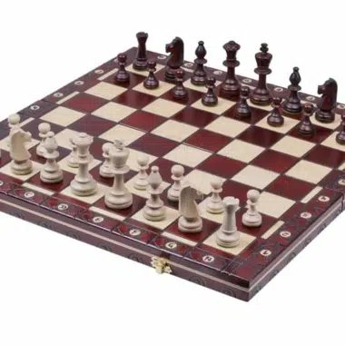 Faltbares Schachbrett und Schachspiel aus Holz mit Aufbewahrung