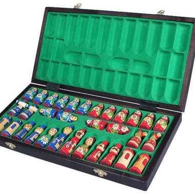 Alternative view of Schachspiel aus Holz für Kinder Babuschka Russische Puppen Blau