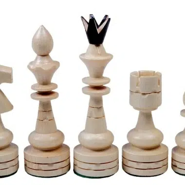 Detailansicht der hellen Einzelfiguren, Springer, Läufer, Dame, Turm und Bauer aufgereiht