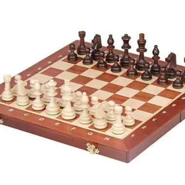 Faltbares Schachbrett und Schachspiel aus Holz mit Aufbewahrung