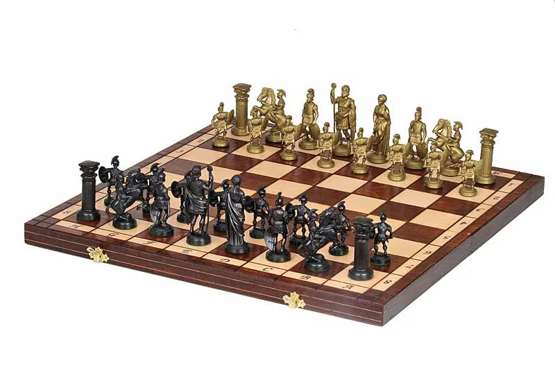 Klappschachbrett aus Holz und Spartiaten Schachfiguren mit Aufbewahrung