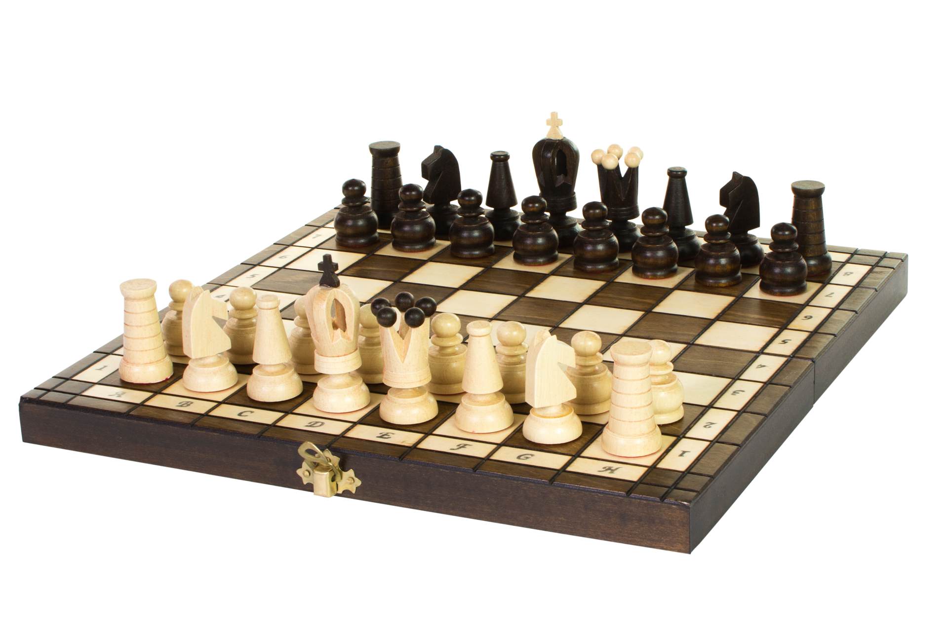 Faltbares Schachspiel aus Holz mit Aufbewahrung